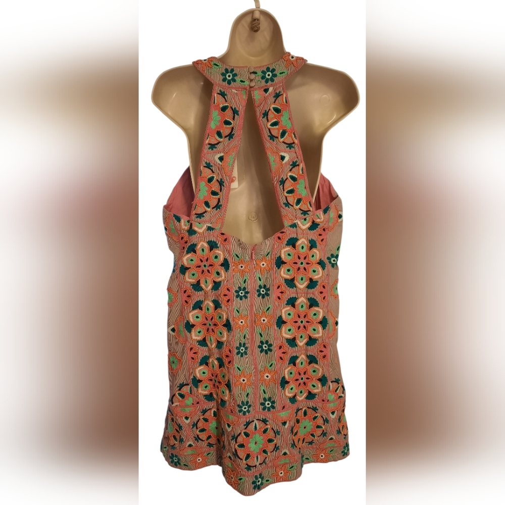Anthropologie Floral Asymmetrical Dress - Orange and Green - Picture 2 of 16